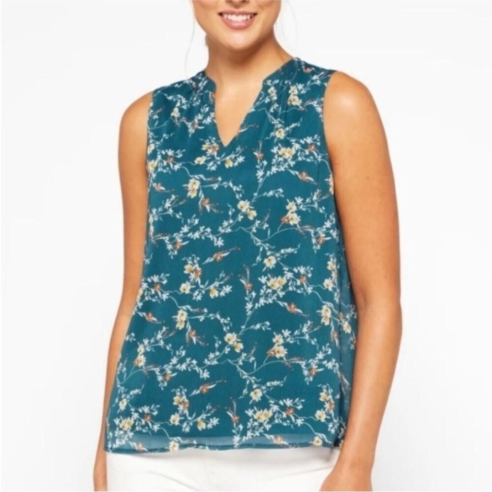 Papermoon Shirt Womens XS Blue Floral Print Sleeveless V-Neck Stitch Fix Top